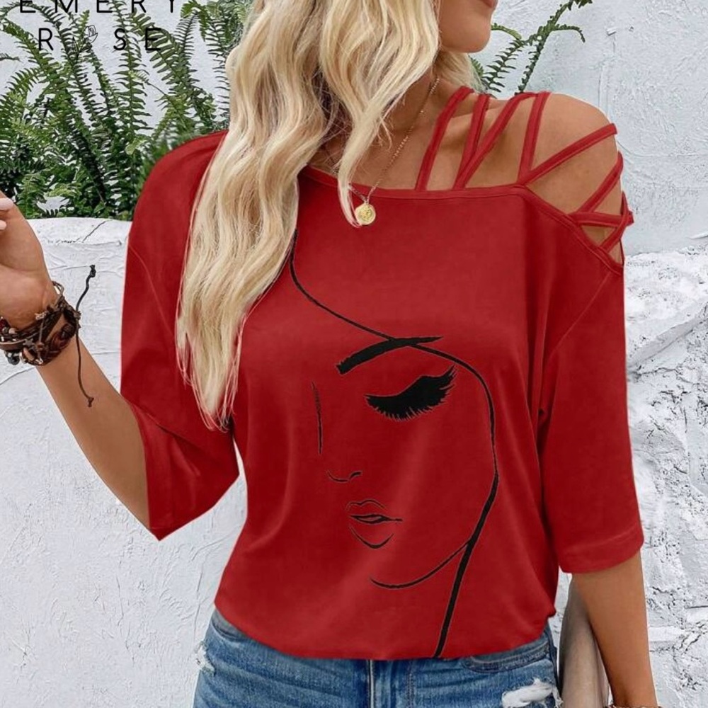 Women's Red Graphic Top